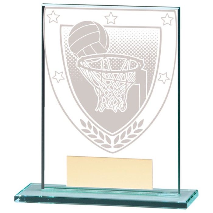 MILLENNIUM NETBALL JADE GLASS AWARD - 5 SIZES  - 11CM - 18CM